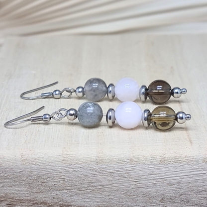Boucles d'oreilles en perles de 3 Quartz (BO214)