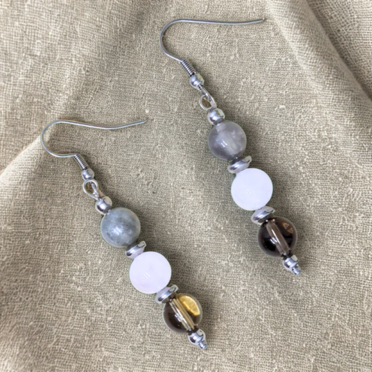 Boucles d'oreilles en perles de 3 Quartz (BO214)
