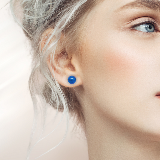 Boucles d'oreilles puce en Apatite bleue (BO194)