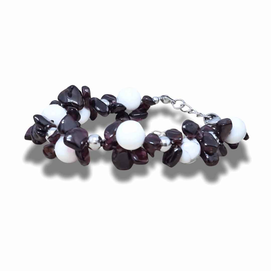 Bracelet tissé en Howlite et Grenat - ENAE Minéraux
