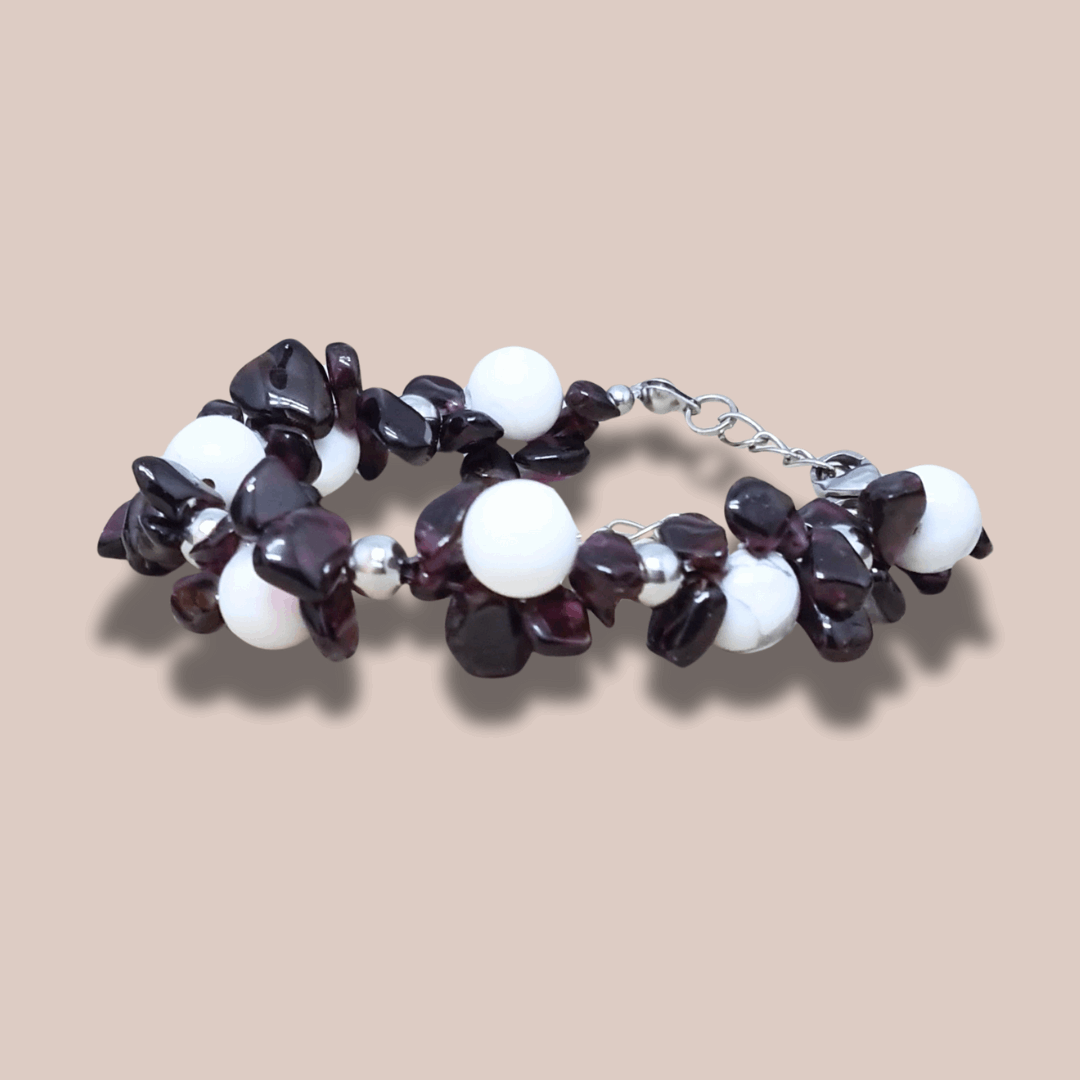 Bracelet tissé en Howlite et Grenat