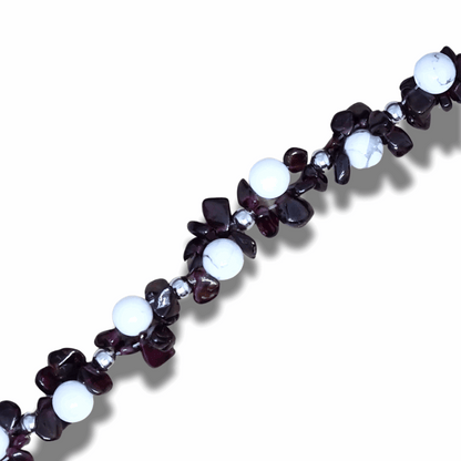 Bracelet tissé en Howlite et Grenat - ENAE Minéraux