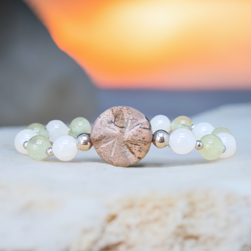 Bracelet en Staurolite, Prehnite et Quartz blanc