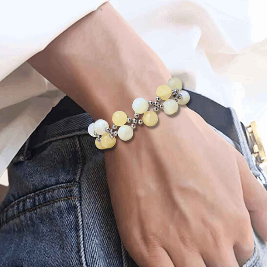 Bracelet tissé en Calcite jaune et Nacre - ENAE Minéraux