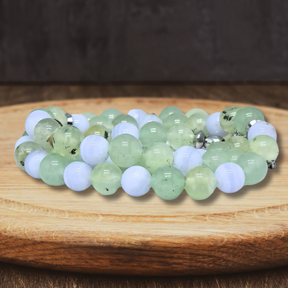 Bracelet triple tour et collier en Prehnite et Agate bleue (COLBR23-52) - ENAE Minéraux