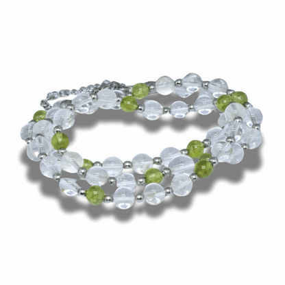 Bracelet triple tour et collier en Cristal de Roche et Péridot (COLBR23-56) - ENAE Minéraux