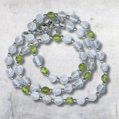 Bracelet triple tour et collier en Cristal de Roche et Péridot (COLBR23-56) - ENAE Minéraux
