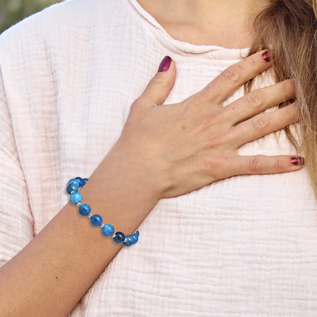 Bracelet en Apatite bleue 6, 8 ou 9,5mm au choix