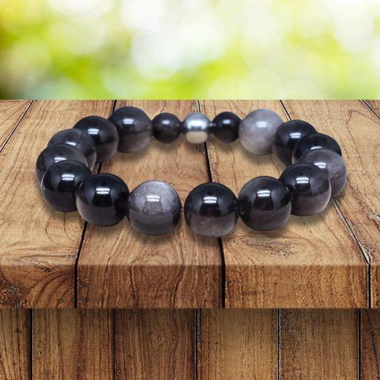 Bracelet en Obsidienne argentée 8 et 12mm