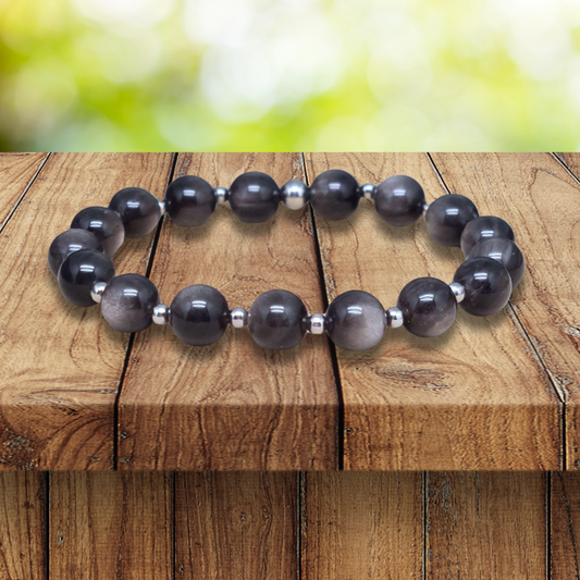 Bracelet en Obsidienne argentée 8mm