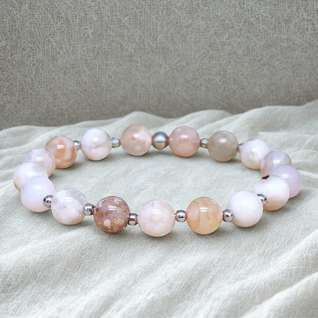 Bracelet en Agate Fleurs de cerisier