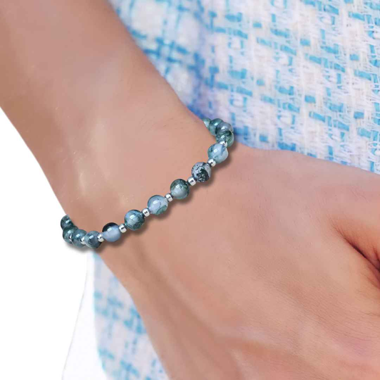 Bracelet en Agate mousse 6 mm, 8mm ou 10 mm au choix - ENAE Minéraux
