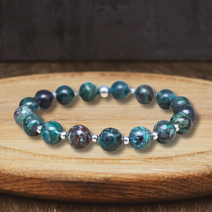 Bracelet en Chrysocolle avec Malachite et Azurite - ENAE Minéraux