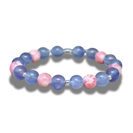 Bracelet en Fluorite bleue et Rhodochrosite - ENAE Minéraux