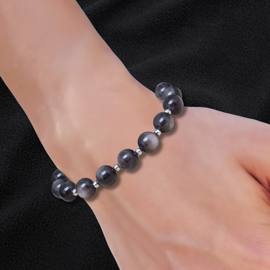 Bracelet en Obsidienne argentée 8mm