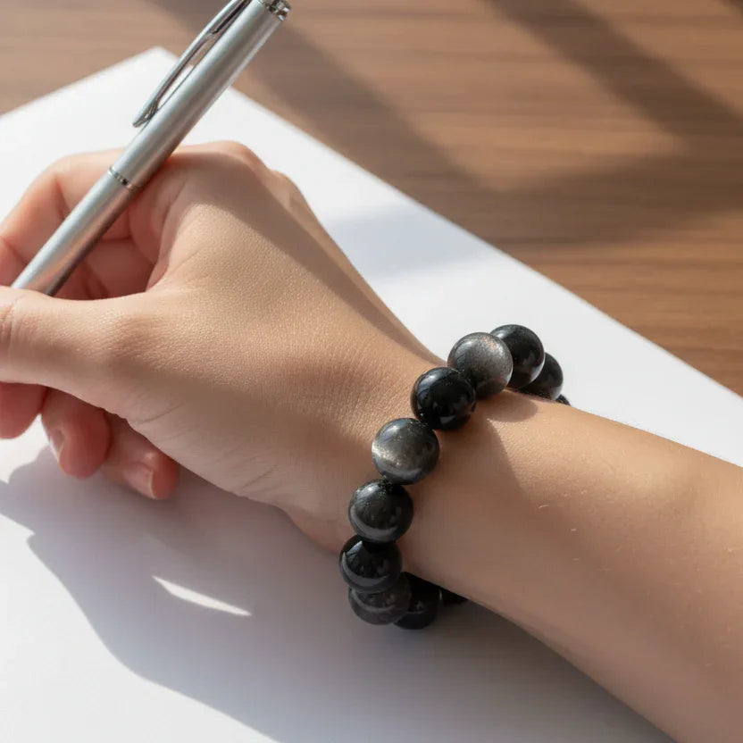 Bracelet en Obsidienne argentée 8 et 12mm