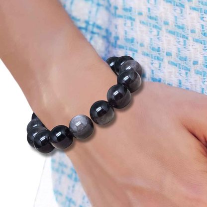 Bracelet en Obsidienne argentée 8 et 12mm - ENAE Minéraux