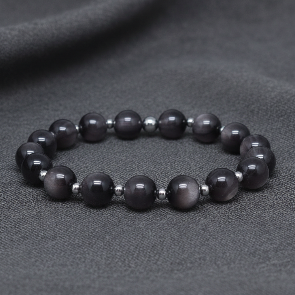 Bracelet en Obsidienne argentée 8mm