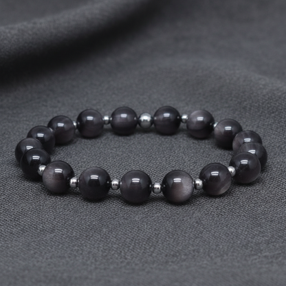 Bracelet en Obsidienne argentée 8mm