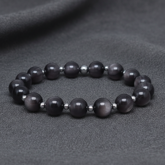 Bracelet en Obsidienne argentée 8mm