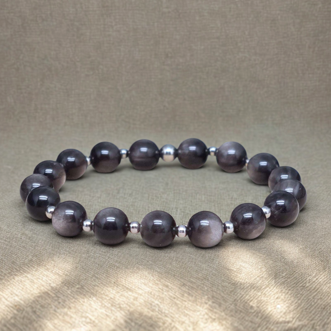 Bracelet en Obsidienne argentée 8mm
