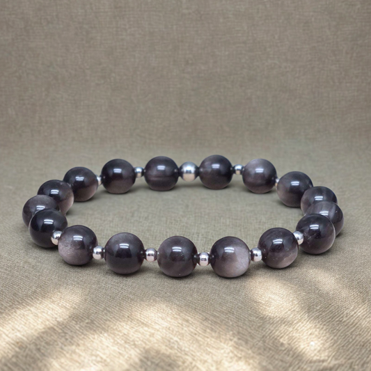 Bracelet en Obsidienne argentée 8mm