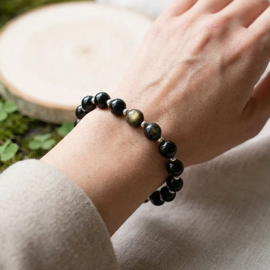 Bracelet en Obsidienne dorée 8mm