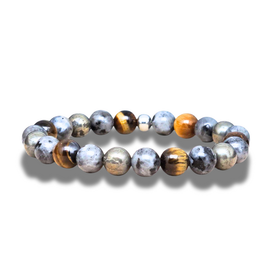 Bracelet en Œil de Tigre, Larvikite et Pyrite - ENAE Minéraux
