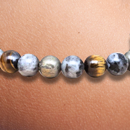 Bracelet en Œil de Tigre, Larvikite et Pyrite - ENAE Minéraux