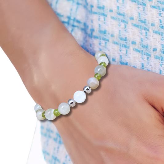 Bracelet en Péridot et Pierre de Lune - ENAE Minéraux