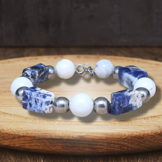 Bracelet en Sodalite et Howlite - ENAE Minéraux
