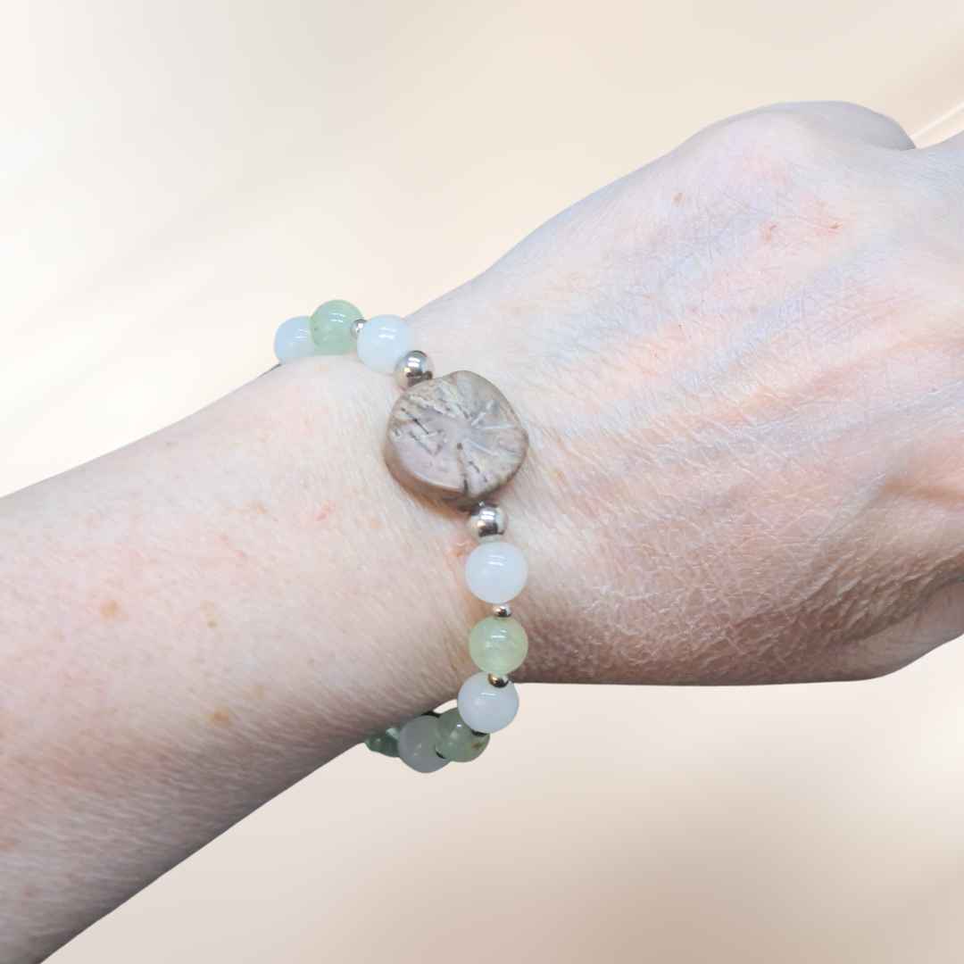 Bracelet en Staurolite, Prehnite et Quartz blanc