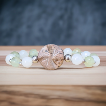 Bracelet en Staurolite, Prehnite et Quartz blanc