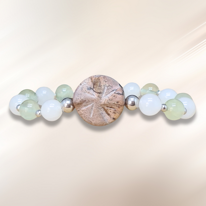 Bracelet en Staurolite, Prehnite et Quartz blanc