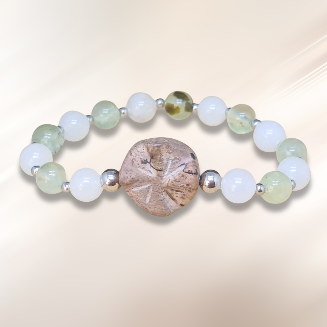 Bracelet en Staurolite, Prehnite et Quartz blanc