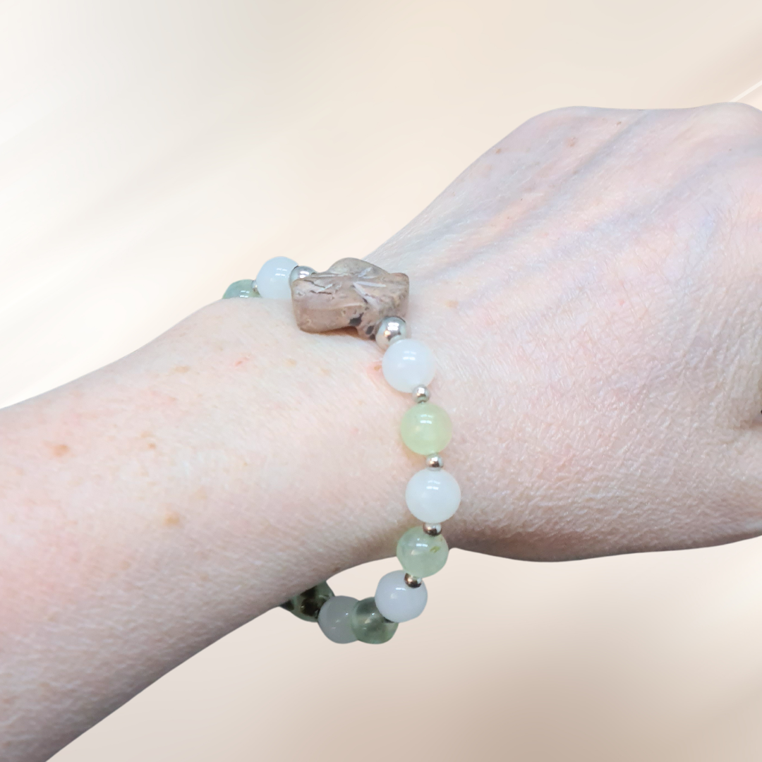 Bracelet en Staurolite, Prehnite et Quartz blanc