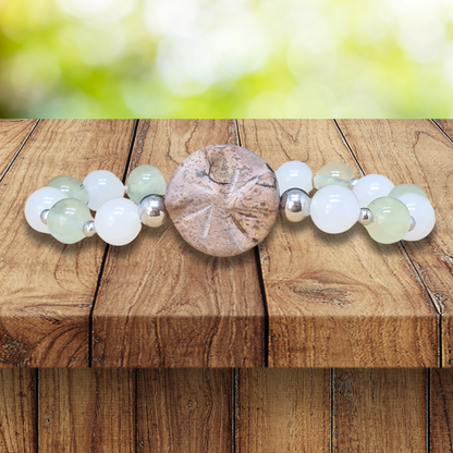 Bracelet en Staurolite, Prehnite et Quartz blanc