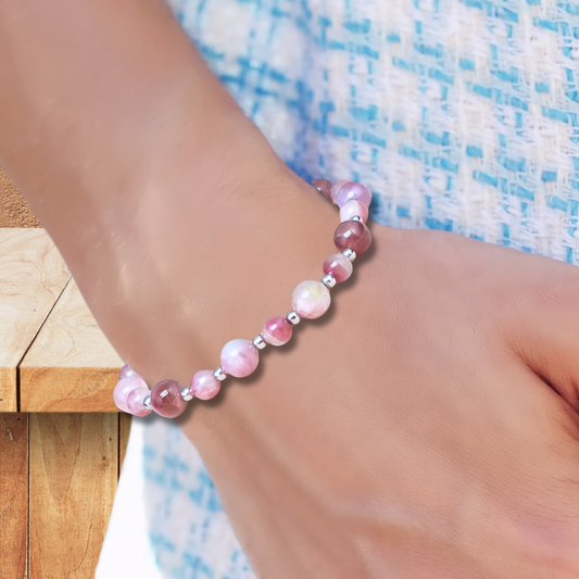 Bracelet en Tourmaline rose (Rubellite) 6 et 8mm - ENAE Minéraux