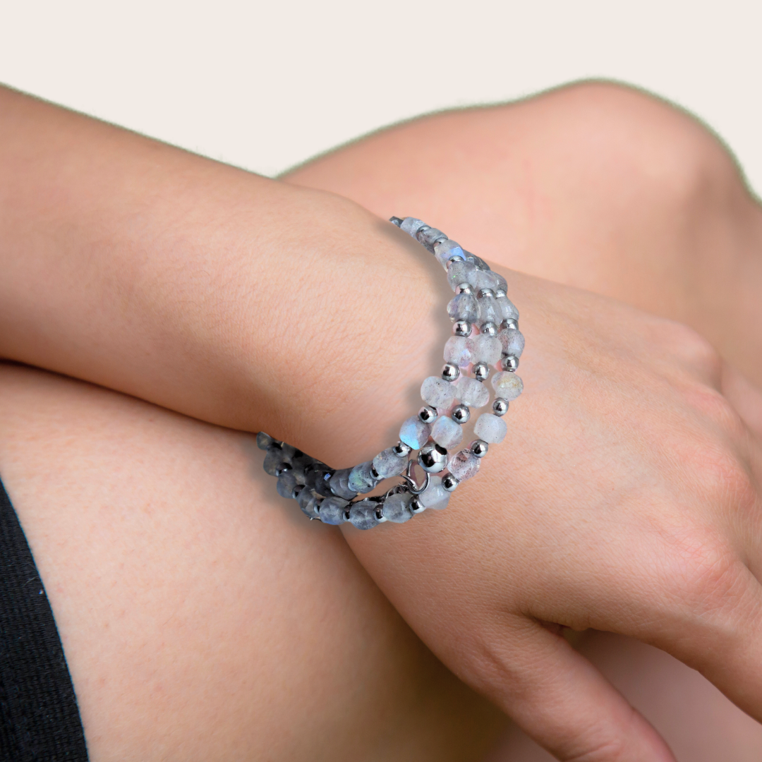 Bracelet triple tour et collier en Labradorite (COLBR23-01)