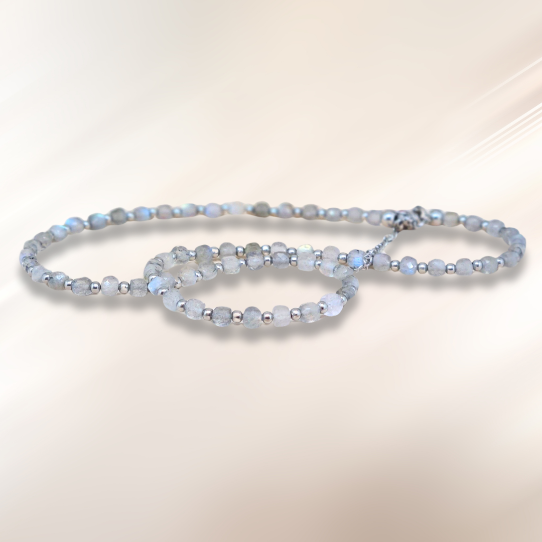 Bracelet triple tour et collier en Labradorite (COLBR23-01)