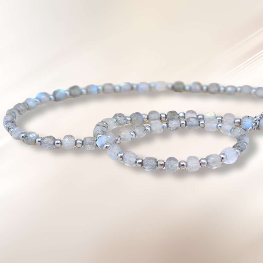 Bracelet triple tour et collier en Labradorite (COLBR23-01)