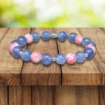 Bracelet en Fluorite bleue et Rhodochrosite