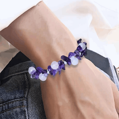 Bracelet tissé en Quartz rose et Améthyste - ENAE Minéraux