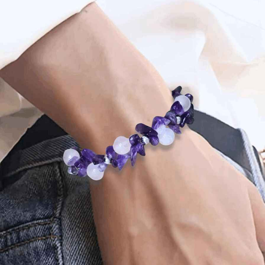 Bracelet tissé en Quartz rose et Améthyste