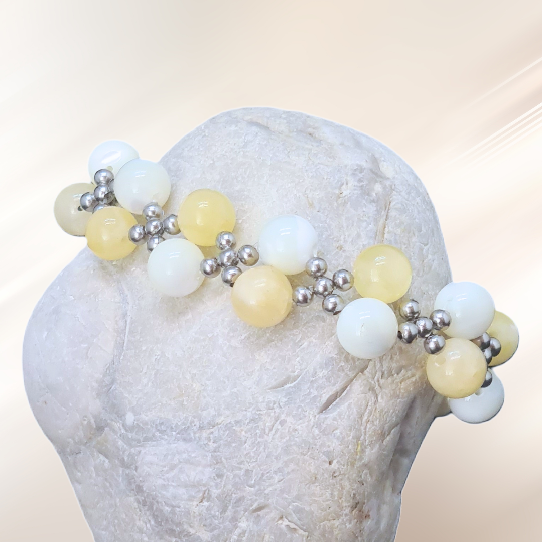 Bracelet tissé en Calcite jaune et Nacre