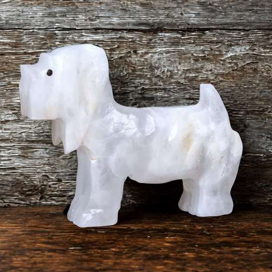 Chien en Calcite blanche 153g (PRGFL347-2)
