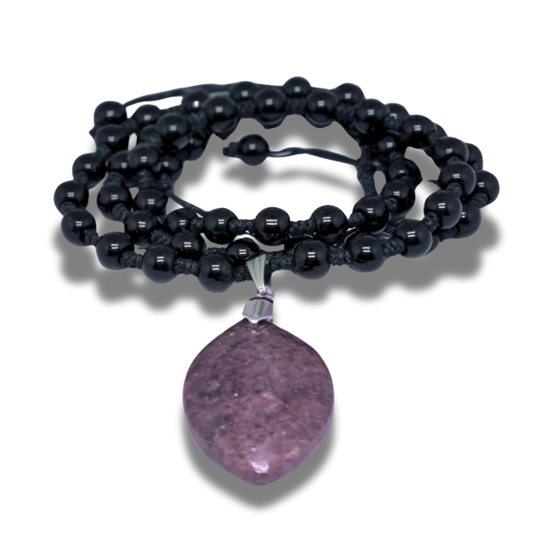 Collier style Mala en Obsidienne noire et Grenatite (COL23-47) - ENAE Minéraux