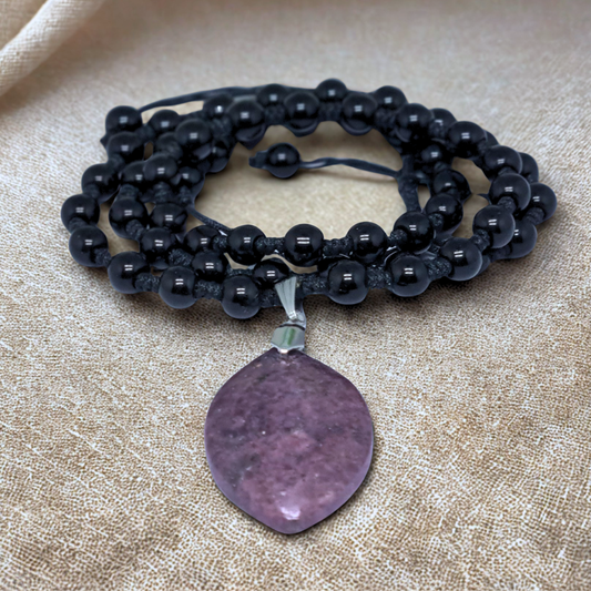 Collier style Mala en Obsidienne noire et Grenatite (COL23-47)
