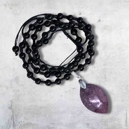 Collier style Mala en Obsidienne noire et Grenatite (COL23-47) - ENAE Minéraux