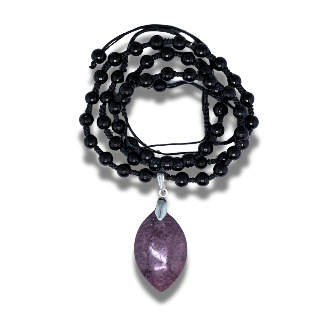 Collier style Mala en Obsidienne noire et Grenatite (COL23-47) - ENAE Minéraux